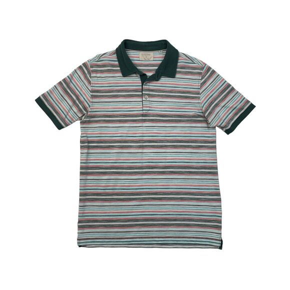 Linksoul Polo Shirt Mens M Medium Green Red Pastel Striped Knit Cotton Golf - Picture 1 of 8